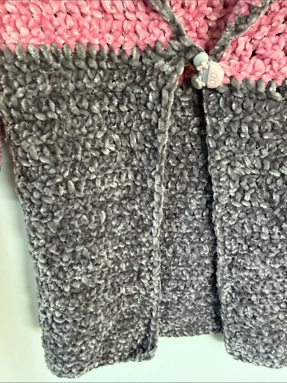 Handmade Pink and Gray Two-Tone Knit baby girl Sweater Cardigan